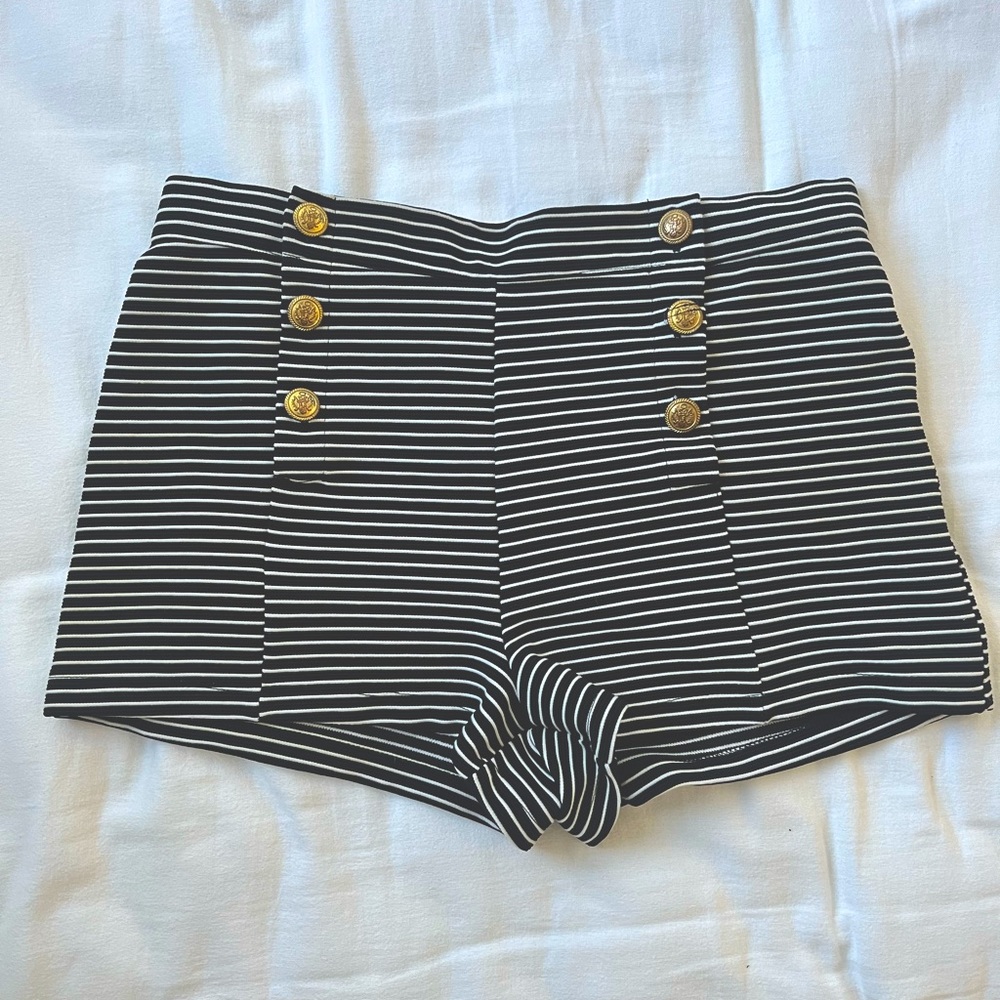 Sailor Striped Short Shorts w Gold Buttons Mariner Style